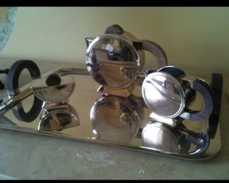 Christofle five pc w/ Bakelite Handles Deco Tea Set