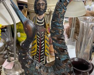 Unique Copper Hand Painted Bird Sculpture