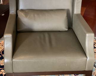 Holly Hunt by Christian Liaigre Leather Chairs w/Back Pillows & Ottoman Set