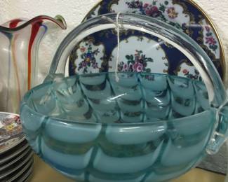 Beautiful Blown Glass Pedestal Bowl Basket