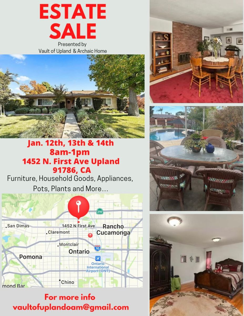 Quaint Upland Estate Sale starts on 1/12/2024