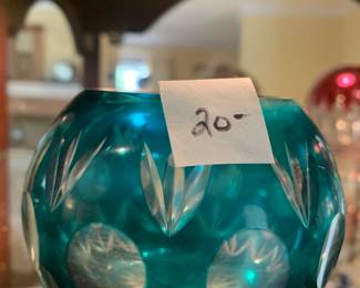 #32 Blue Cut to Clear Thumbprint Votive Holder - 3" tall $20.00