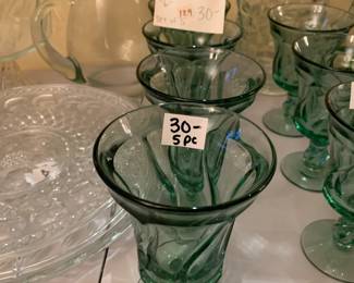 #129 Fostoria Jamestown Green Ice tea Glasses = 6" Set of 5 $30.00