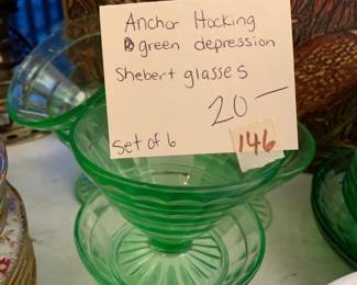 #146 Anchor Hocking Green Depression Sherbert Glasses - set of 6 $20.00