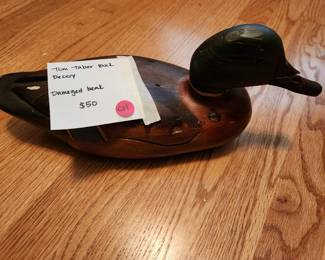 #303 Hand Carved Wood Duck Decoy (as is, damaged beak) $50.00