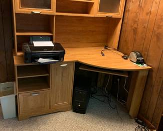 #72 Laminate Corner Desk w/pull out shelf w/3 doors & 1 filing drawer - 60x39x63 - You Move $40.00