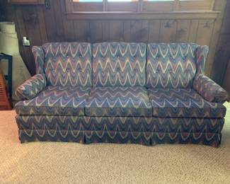 #73 Ethan Allen Burgundy/Navy/Cream Sofa - 80" Long $75.00