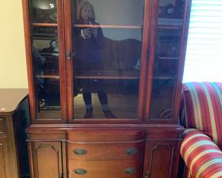 #45 1 piece China Cabinet w/1 glass door (not lighted) w/2 wood shelves & 3 drawers & 2 doors - 42x13.5x71 $75.00
