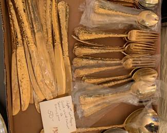 #132 12 pc William Rogers Gold Colored Flatware - service for 12 w/3 serving pieces $50.00