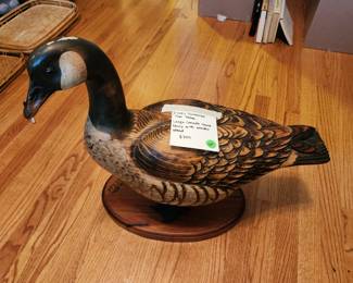 #310 Hand Carved Wood Goose Decoy Large Canadian Goose in stand - Artist Tom Taber $200.00