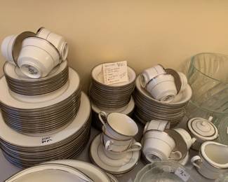 #128 Noritake China - 84 pcs. Mixed Ivory China w/silver trim $200.00