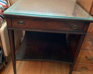 #66 Side Table w/1 drawer & 1 shelf - w/leather top & Glass Protect - 24x24x27.5 $75.00