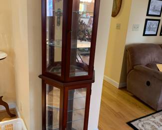 #38 Emperor Half Octogen Display Cabinet w/2 glass doors on Front w/4 glass shelves & lighted - 21x10x71 $150.00