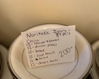 #128 Noritake China - 84 pcs. Mixed Ivory China w/silver trim $200.00
