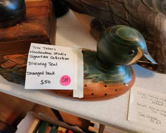 #300 Hand Carved Wood Duck Decoy Bluewing Teal - Artist Tom Taber(as is, damaged beak) $50.00