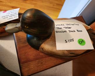 #301 Hand Carved Wood Duck Decoy Bluebill Duck - Artist Tom Taber Box $125.00