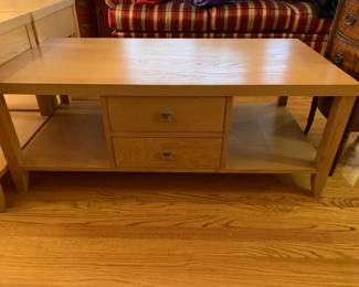 #157 Pier 1 Imports Blonde Coffee Table 22x22x24 w/1 door $75.00