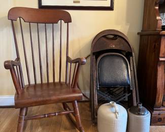 Antique folding chairs and rocking chair