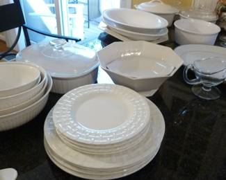 white dishes, different makers, plates, bowls,platters 