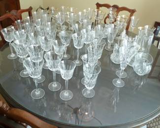 several sets of drinking glasses