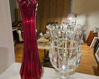 $25 Red Swung vase face, $10 Block leaded crystal vase