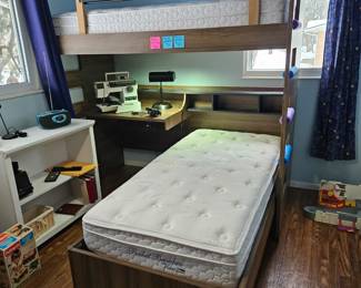 $125 Twin loft style Bunkbeds w/desk area, $20 ea (2) twin mattresses