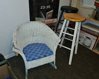  $16 Wicker childs chair, $6 ea bar stools