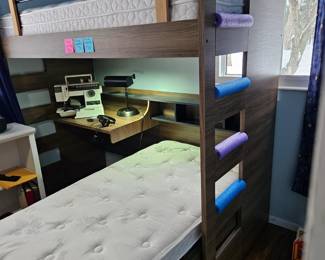 $125 Twin loft style Bunkbeds w/desk area, $20 ea (2) twin mattresses