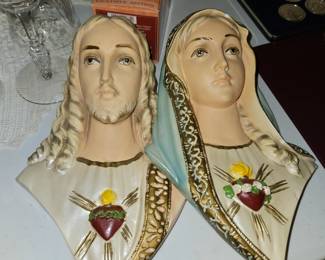 $25 set Sacred Heart of Jesus and Mary chalkware busts