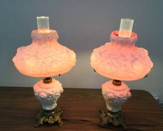 Fenton Gone With the Wind Puffy Rose lamps