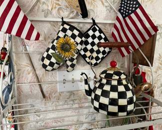 Mackenzie Childs kettle sold; potholders and rack still available 