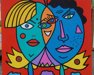 Very large acrylic on canvas hard edge painting. Signed "Rydar". There are 3 of these in the sale!