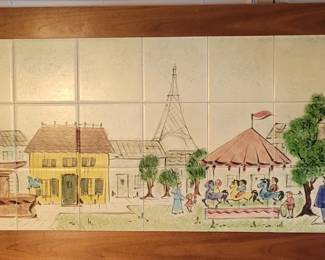 6' wide Mid Century School of Paris  tile mosaic. Signed.