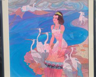 Neng He Chinese artist. 40" x 40" ORIGINAL gouache. This is not a print. There are 2 by this artist!