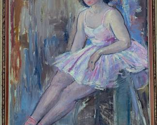 Large 1940s oil on canvas. Ballerina.