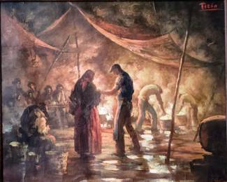 Large Julio Tizon industrial oil on canvas.