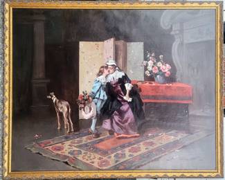 Large 19th Century genre painting.