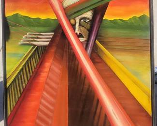 40" x 30" oil on canvas. Mexican Modernist dated 1944!