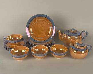 Japanese Blue Lusterware Partial Tea Service, 14 pieces