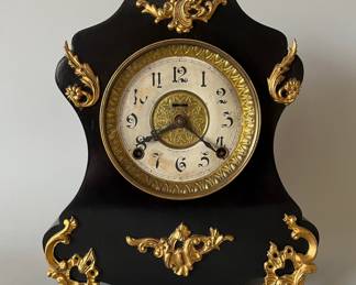 E. Ingraham Company, Ebonized and Gilt Metal Mounted Mantle Clock, C. 1900