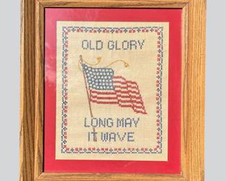Two Americana Framed Needlepoints, "Old Glory" And "My Country Tis Of Thee"
