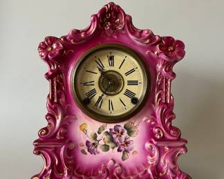 American Rococo Style Porcelain Mantle Clock, c. 1937-1957