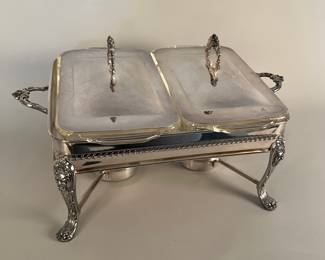 Silver Plate Chafing Dishes Fitted With Two Fire King Dishes And Two Lids, Each 1qt