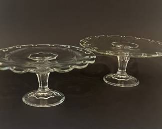 Two Vintage Glass Pedestal Cake Plates With A Teardrop Pattern, One With Etched Sheaths Of Wheat