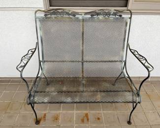 Possibly Russell Woodard Wrought Iron High Back Outdoor Patio Loveseat