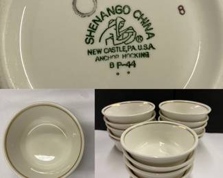 Shenango China Anchor Hocking USA 8 P-44 Restaurant Quality bowls Ivory  with gold Rim