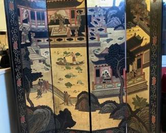 Vintage Four Panel Asian Screen