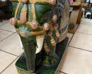 Large Glazed Ceramic Decorative Green Elephant Statue