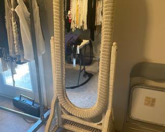Wicker framed stand alone mirror. 