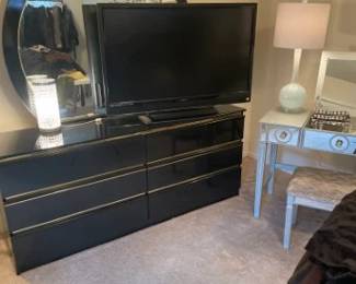 Black Dresser with Round Mirror.  6 drawers.  